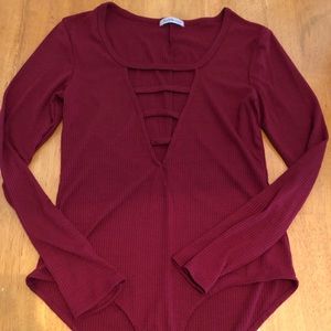Charlotte Russe deep v sexy bodysuit maroon Lg